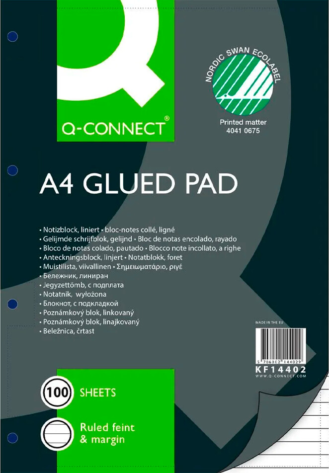 Notesblok - A4 - Linjeret - 4h - Sidelimet