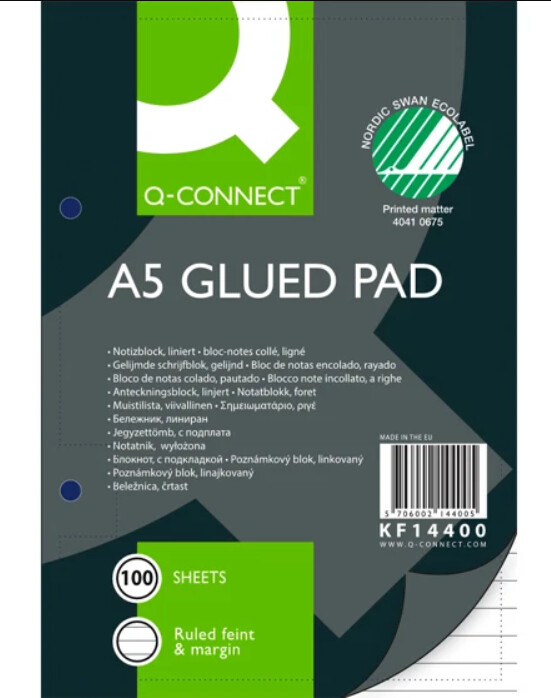 Notesblok - A5 - Linjeret - Sidelimet - 2 Huller - 100 Sider