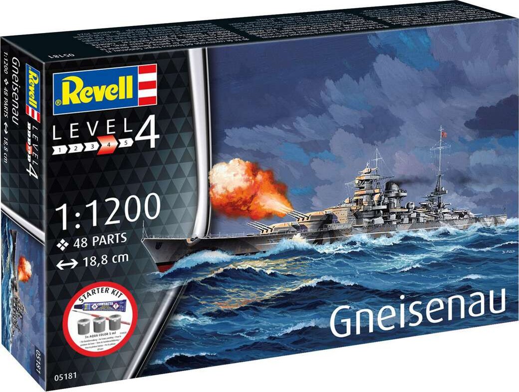 Revell - Battleship Gneisenau Starter Kit - 1:1200 - Level 4 - 05181