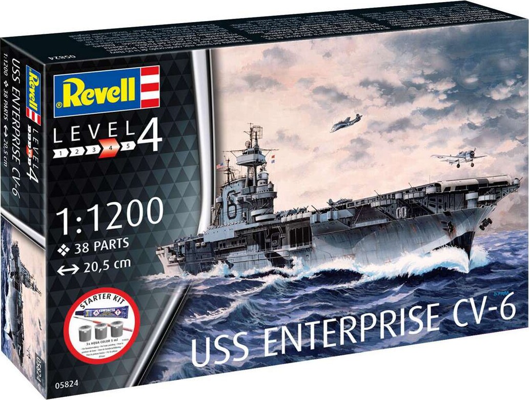 Revell - Uss Enterprise Cv-6 Starter Kit - 1:1200 - Level 4 - 05824