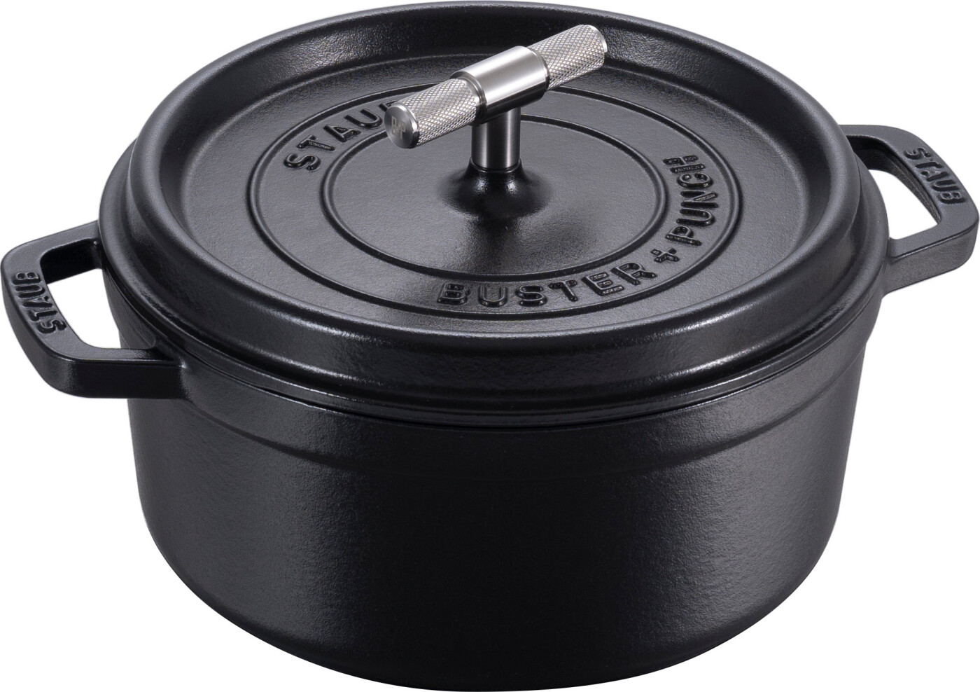 Staub - Buster + Punch Cocotte - Black - 24 cm 3.7 L (Silver knob)