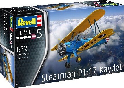 Revell - Stearman Pt-17 Kaydet Modelfly Byggesæt - 1:32 - Level 5 - 03837