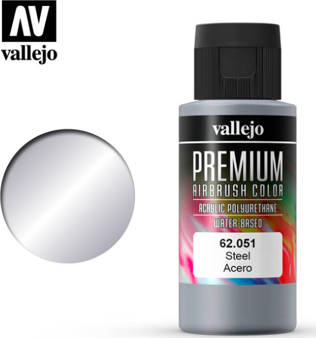 Vallejo - Premium Airbrush Maling - Steel 60 Ml
