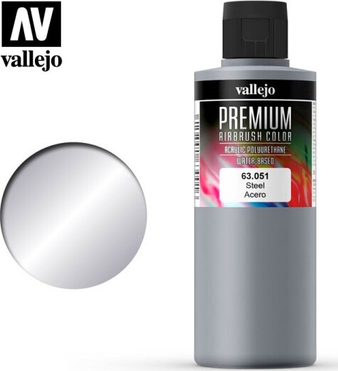 Vallejo - Premium Airbrush Maling - Steel 200 Ml