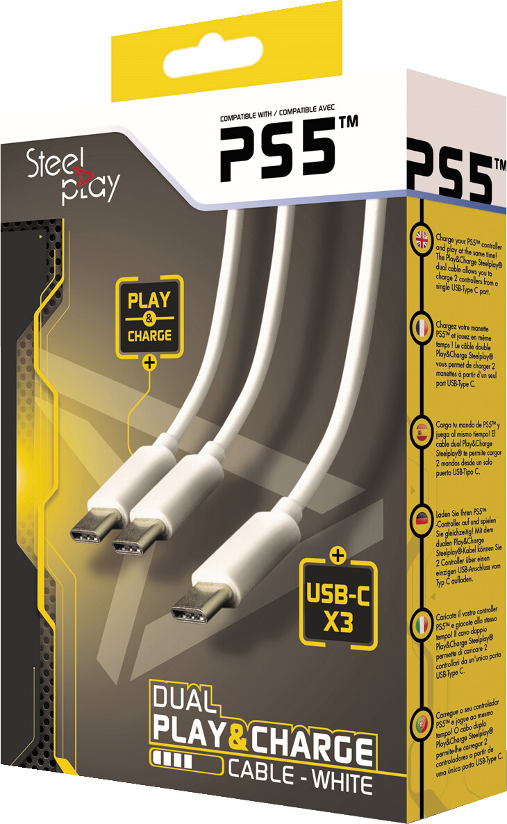 Steelplay Dual Play & Charge Cable For Ps5 Controllers - Whi - PS5