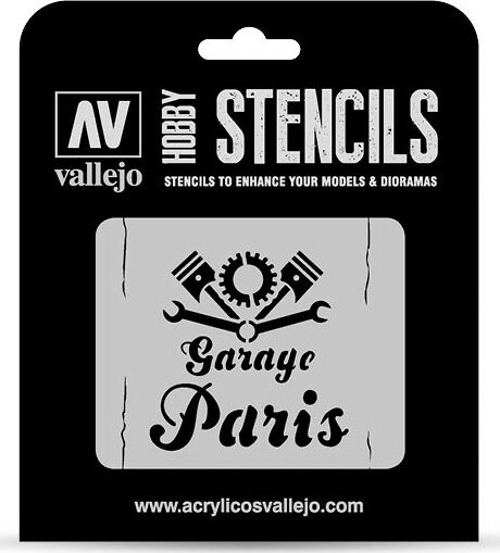 Vallejo - Hobby Stencils - Maleskabelon - Vintage Garage Skilt