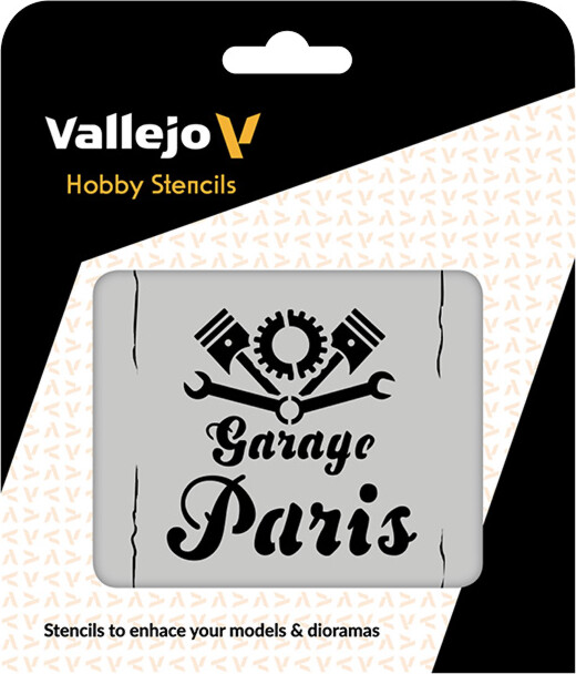 Vallejo - Hobby Stencils - Maleskabelon - Vintage Garage Skilt