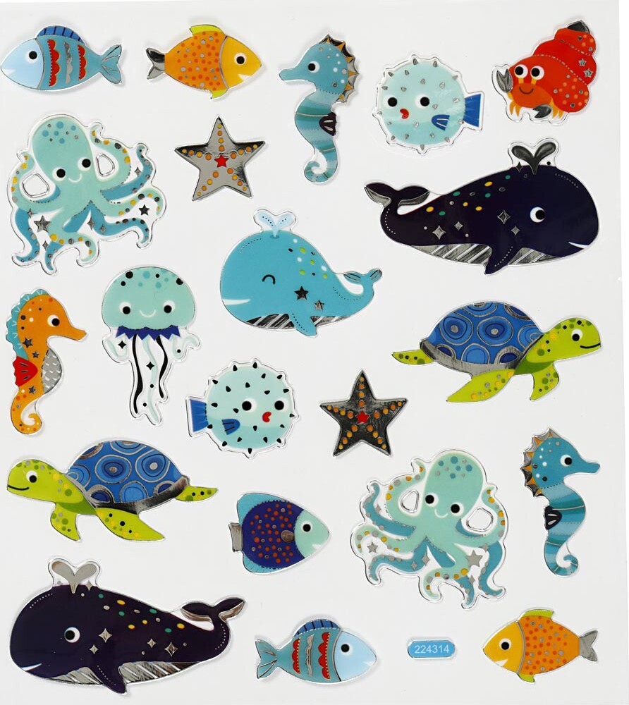 Stickers - Havets Dyr - Ark 15x16,5 Cm - 1 Ark