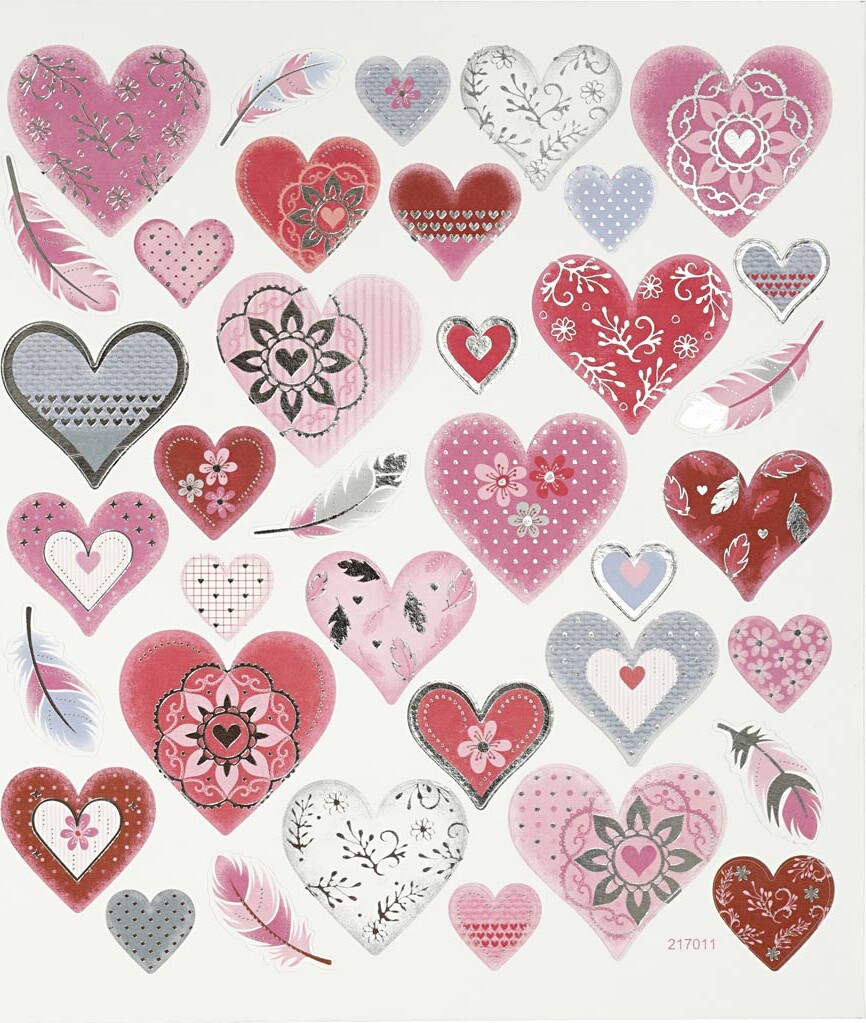 Stickers - Hjerter - Ark 15x16,5 Cm - 1 Ark - Creativ Company