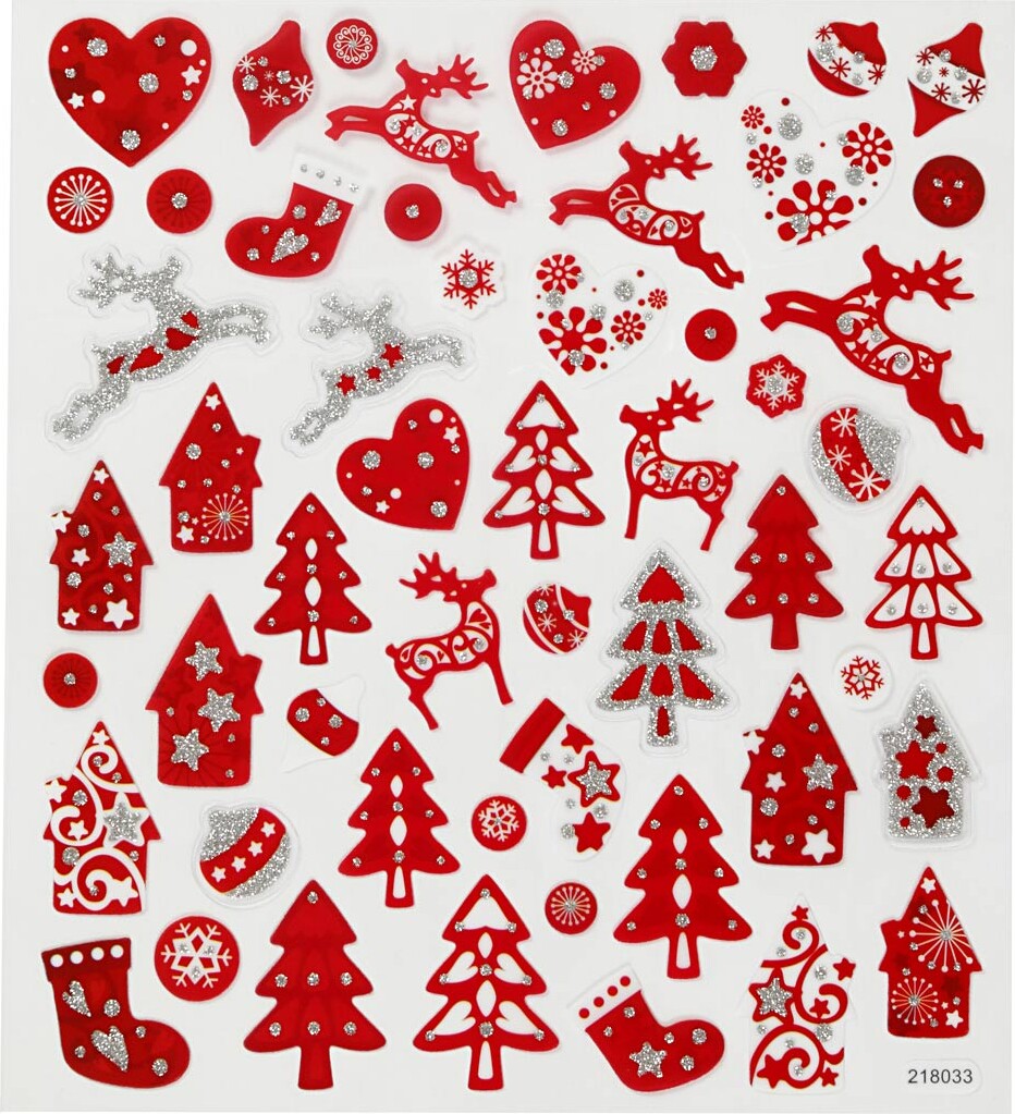 Stickers - Jul - Ark 15x16,5 Cm - Rød - Hvid - 1 Ark