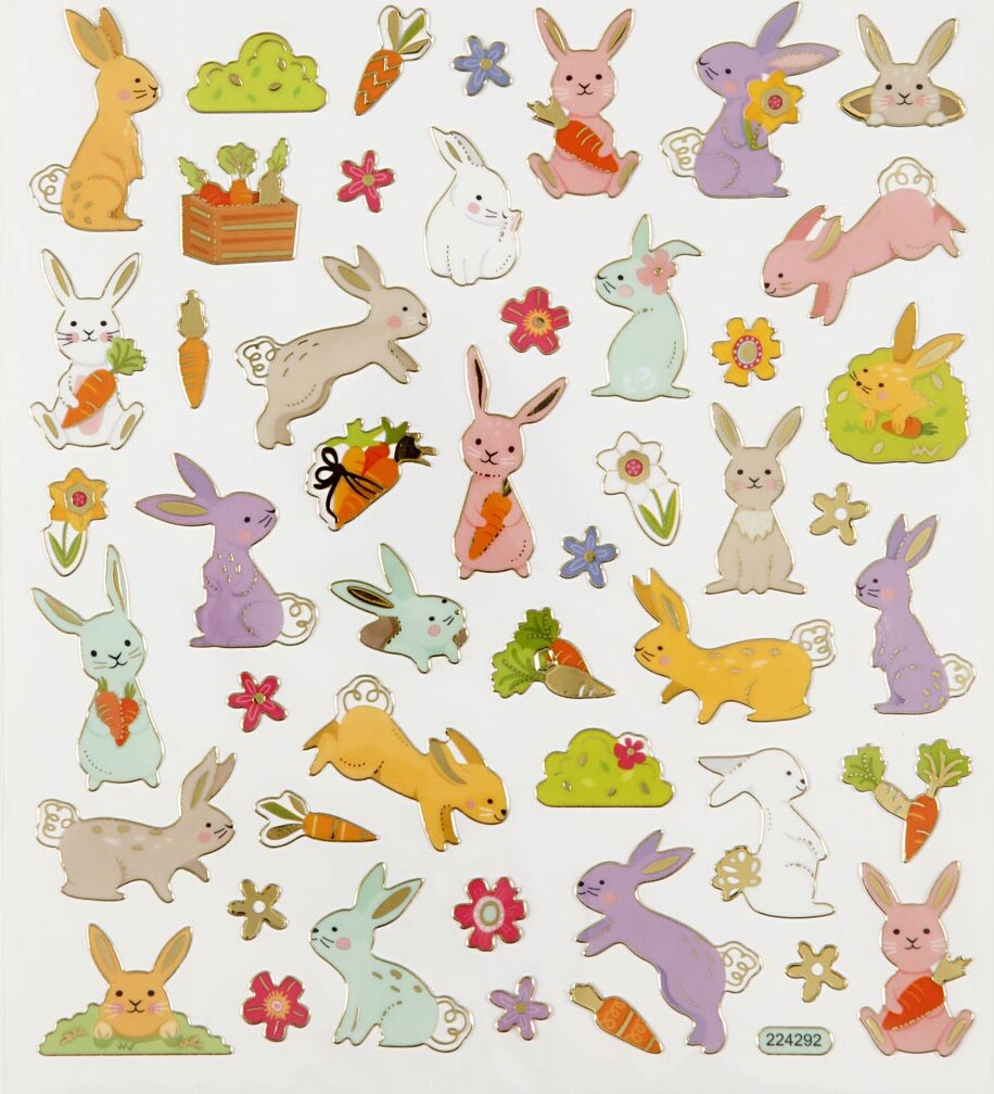 Stickers - Påskeharer - Ark 15x16,5 Cm - 1 Ark