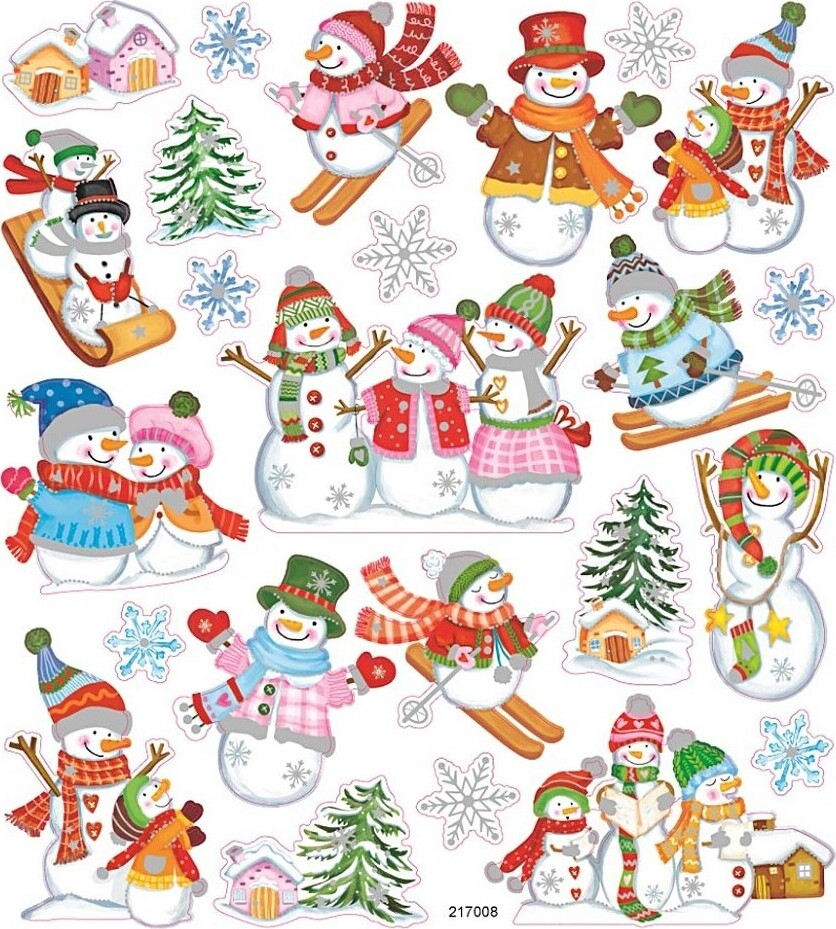 Stickers - Snemænd På Ski - Ark 15x16,5 Cm - 1 Ark