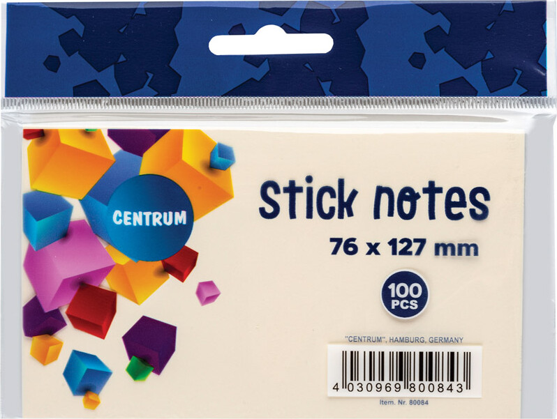Sticknotes 75 X 125 Mm - 100 Ark - Pastelgul - Centrum