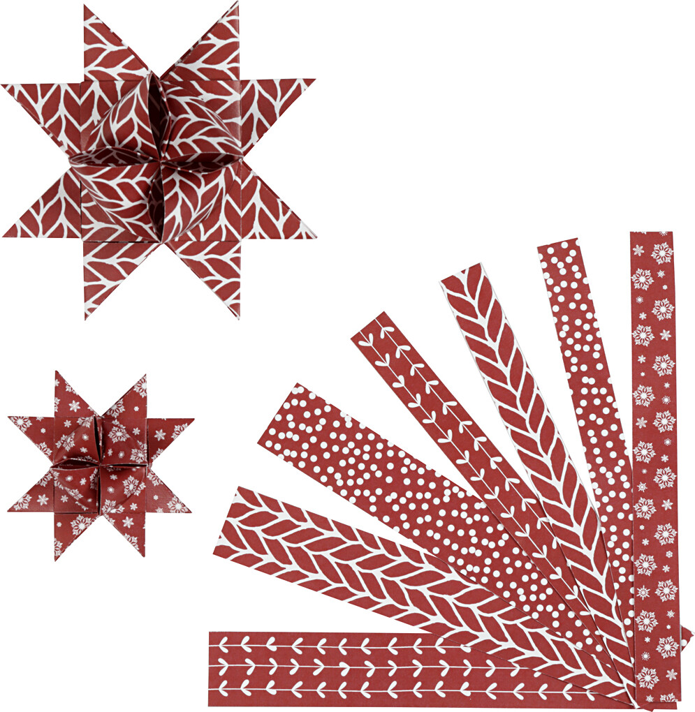 Stjernestrimler - L 44+78 Cm - ø 6,5+11,5 Cm - B 15+25 Mm - Rød - Hvid - 60 Strimler