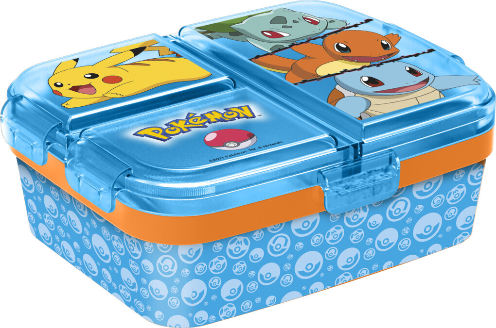 Pokémon - Madkasse Med 3 Rum Til Børn - Blå - Stor