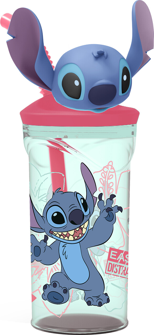 Stitch - Drikkekop Til Med Sugerør Til Børn - Pink - 360 Ml