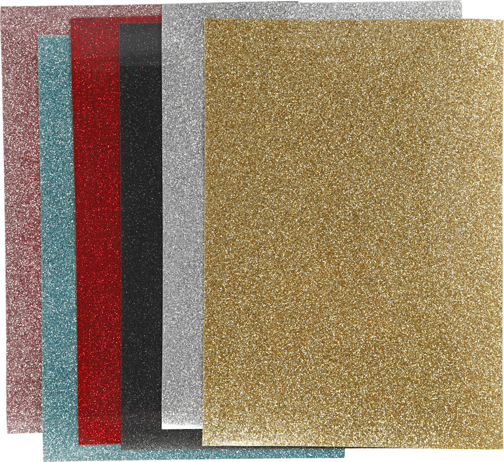 Strygestof - 148x210 Mm - Glitter - Assorterede Farver - 6 Ark