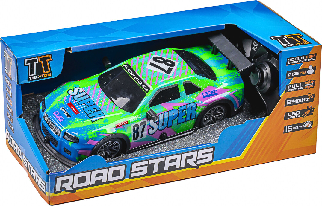 Super 87 W/light R/c 1:22, 2,4ghz, Green - Tec-toy