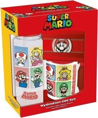 Super Mario (4 Farver) Gavesæt (plastflaske, Krus & Magnet) V2