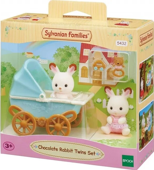 Sylvanian Families - Chocolate Bunny Twins Med Dobbelt Klapvogn
