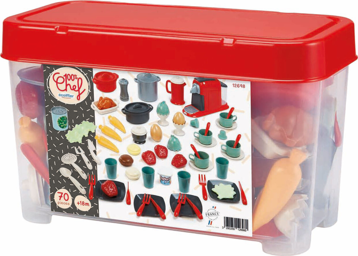 Ecoiffier 12698 - Legemad Sæt I Plastik - 100% Chef - 70 Dele