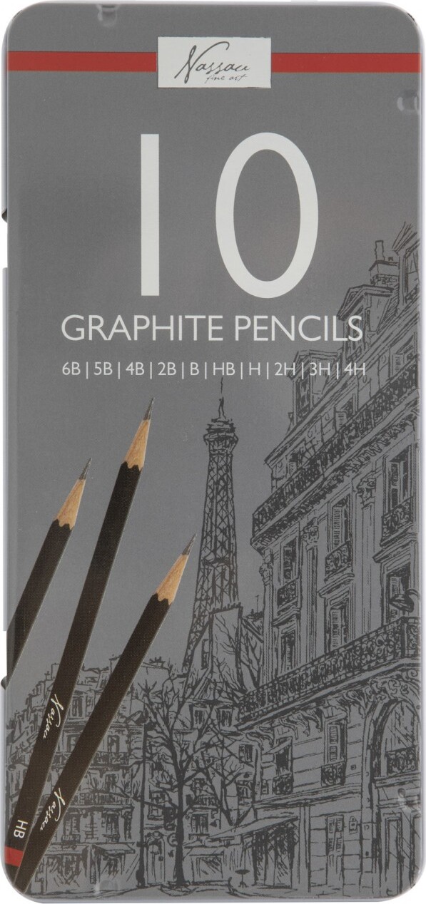 Tegneblyanter Sæt - Forskellig Hårdhed - 10 Stk - Nassau Fine Art