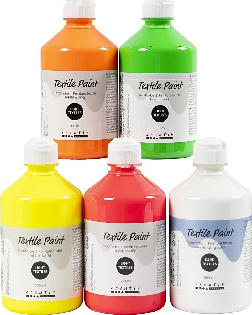 Tekstilmaling - Halvdækkende -  5x500 Ml - Creativ Company