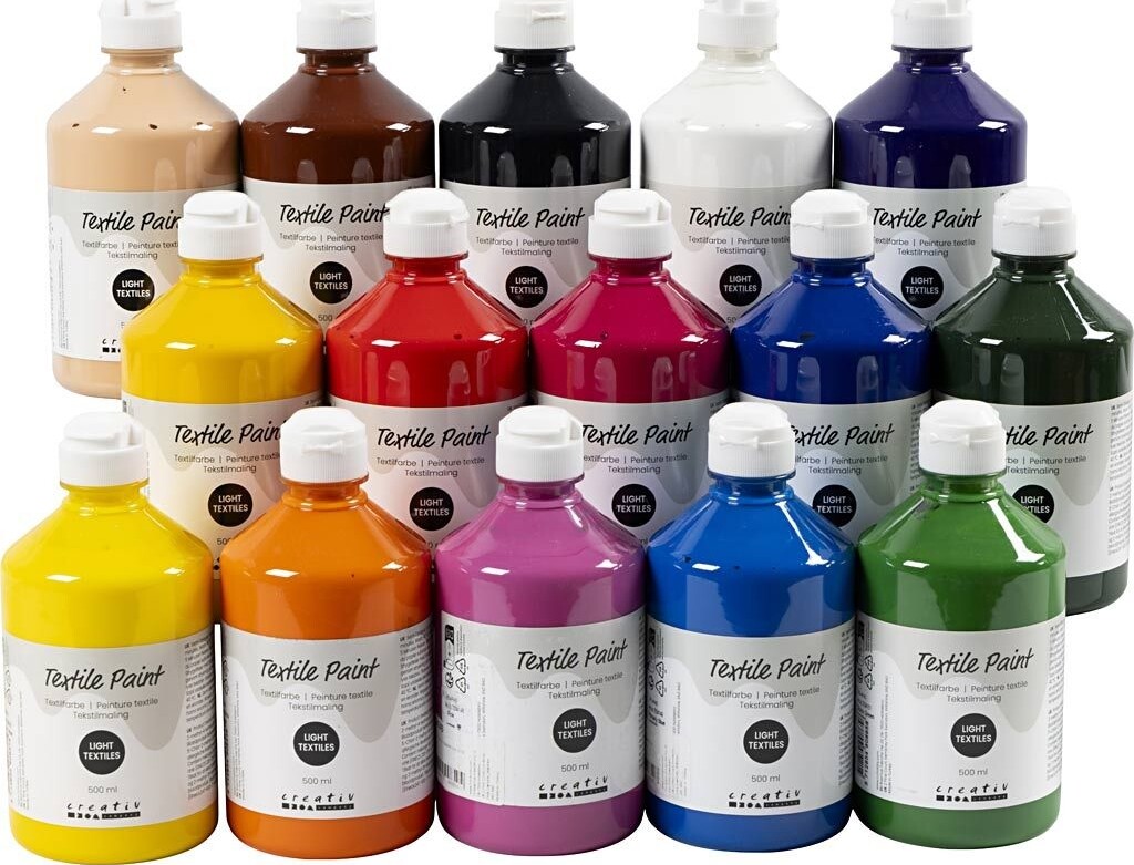 Tekstilmaling - Halvdækkende - Assorterede Farver - 15x500 Ml