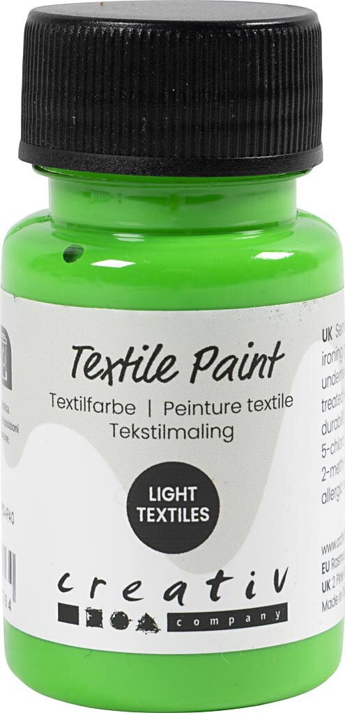 Tekstilmaling - Halvdækkende - Neon Grøn - 50 Ml