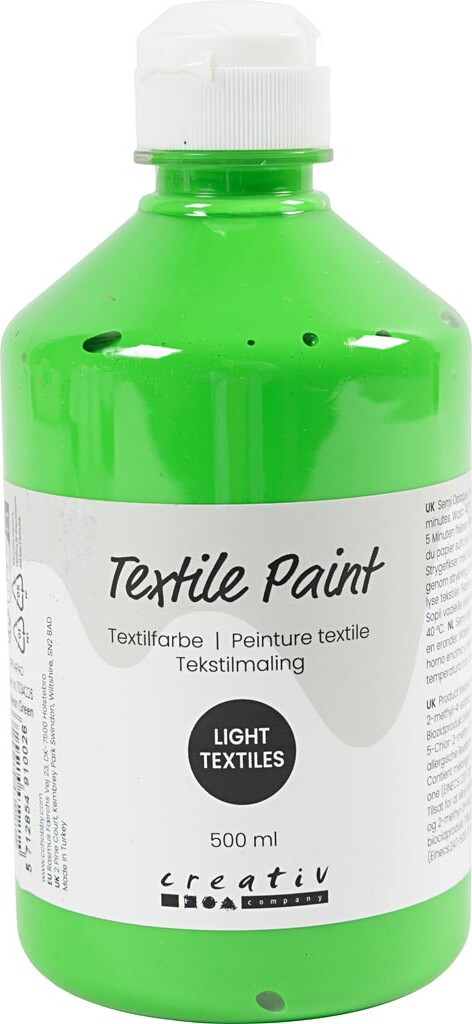 Tekstilmaling - Halvdækkende - Neon Grøn - 500 Ml