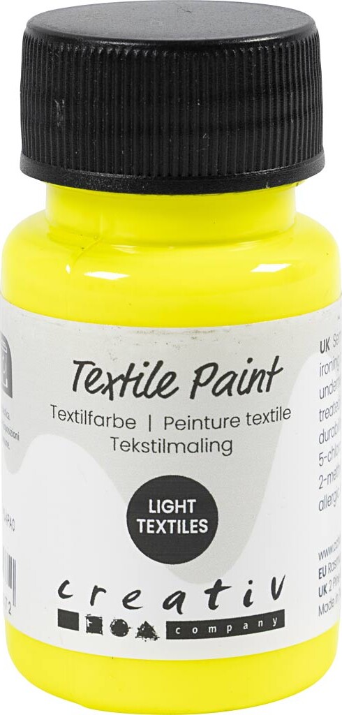 Tekstilmaling - Halvdækkende - Neon Gul - 50 Ml