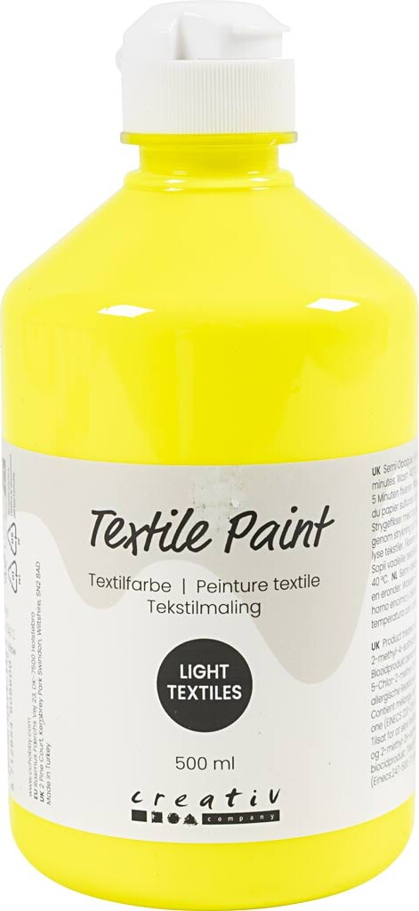 Tekstilmaling - Halvdækkende - Neon Gul - 500 Ml