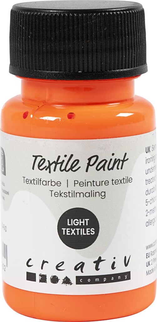 Tekstilmaling - Halvdækkende - Neon Orange - 50 Ml