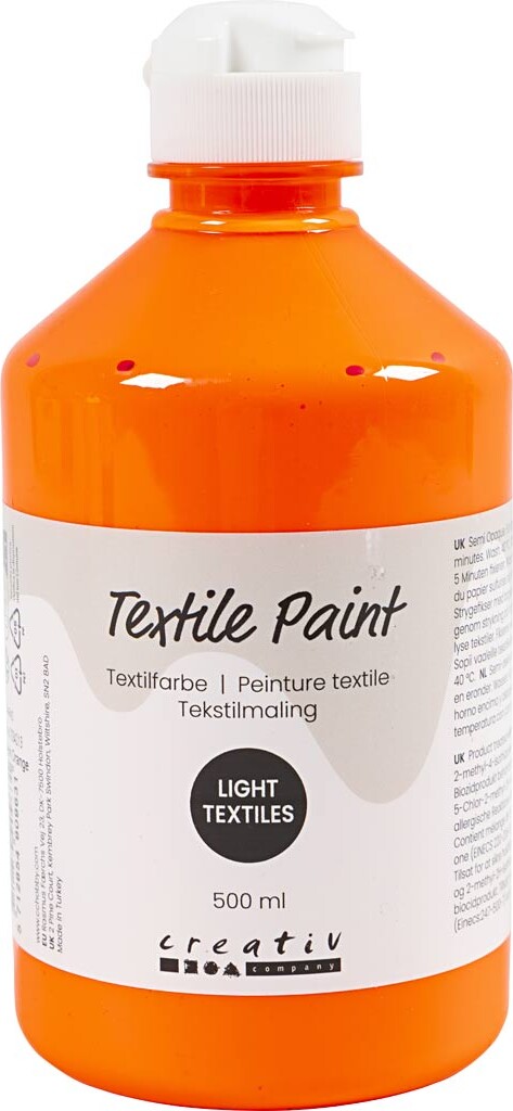 Tekstilmaling - Halvdækkende - Neon Orange - 500 Ml