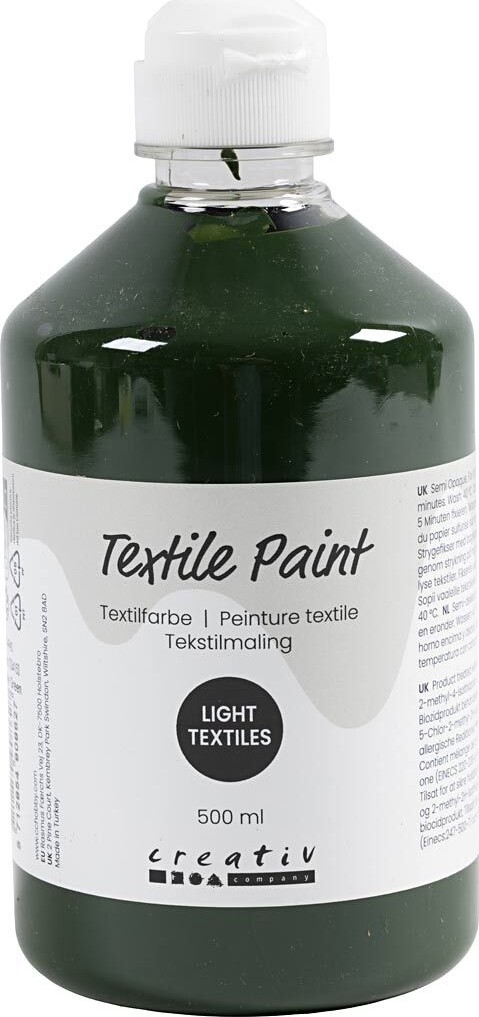 Tekstilmaling - Halvdækkende - Olivengrøn - 500 Ml