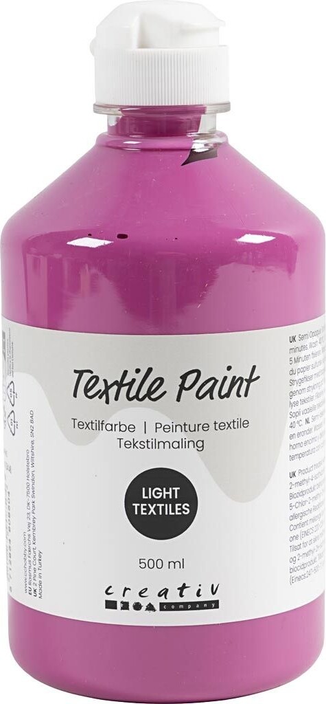 Tekstilmaling - Halvdækkende - Pink - 500 Ml