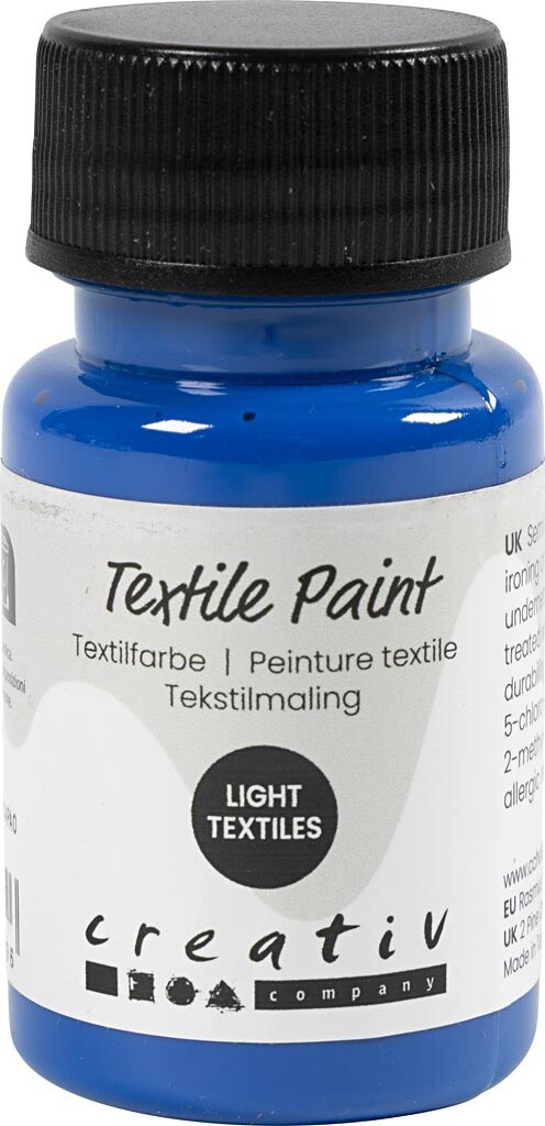Tekstilmaling - Halvdækkende - Primær Blå - 50 Ml