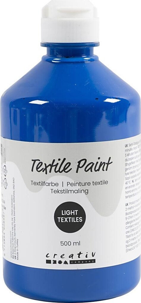 Tekstilmaling - Halvdækkende - Primær Blå - 500 Ml