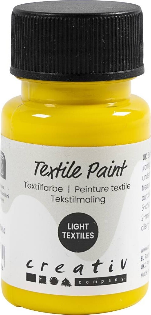 Tekstilmaling - Halvdækkende - Primær Gul - 50 Ml