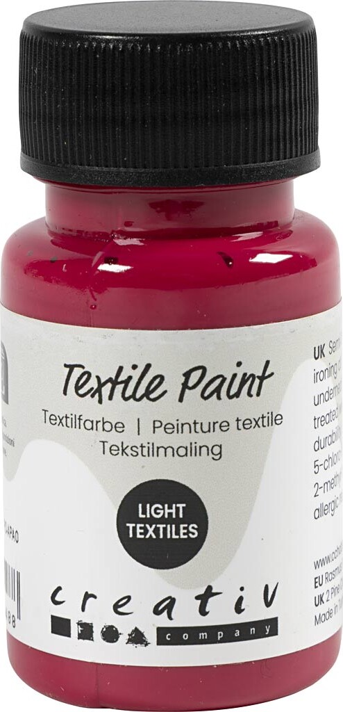 Tekstilmaling - Halvdækkende - Primær Rød - 50 Ml
