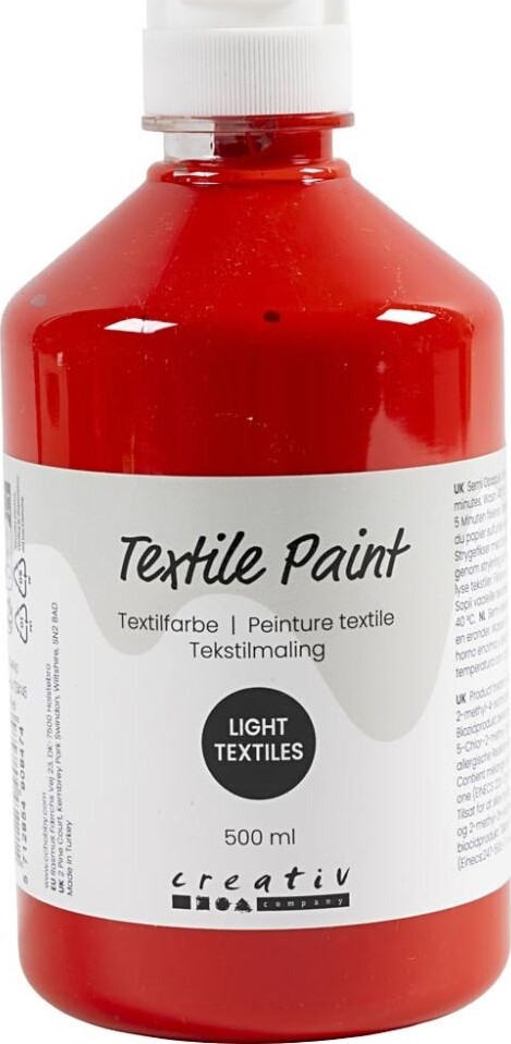 Tekstilmaling - Halvdækkende - Rød - 500 Ml