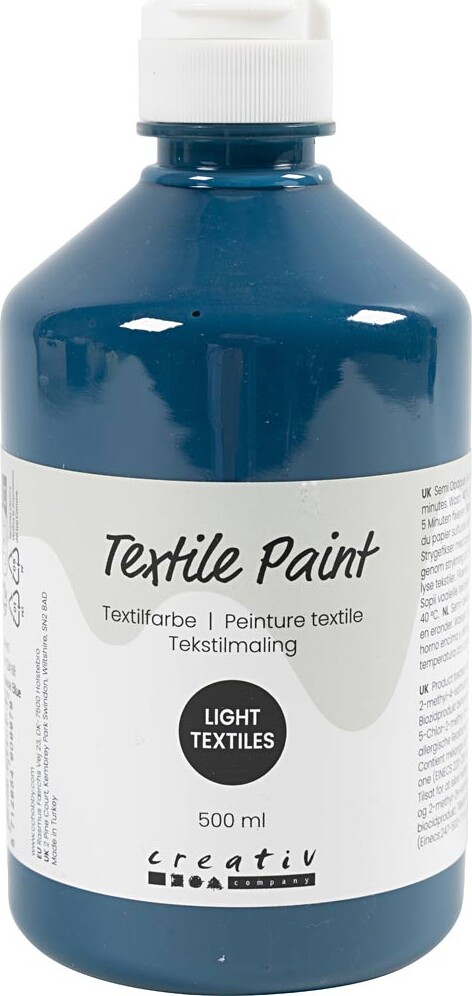 Tekstilmaling - Halvdækkende - Turkisblå - 500 Ml