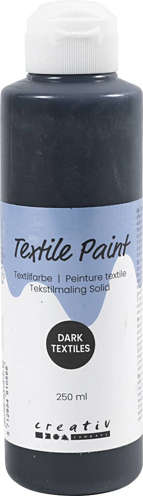 Tekstilmaling Solid - Dækkende - Sort - 250 Ml