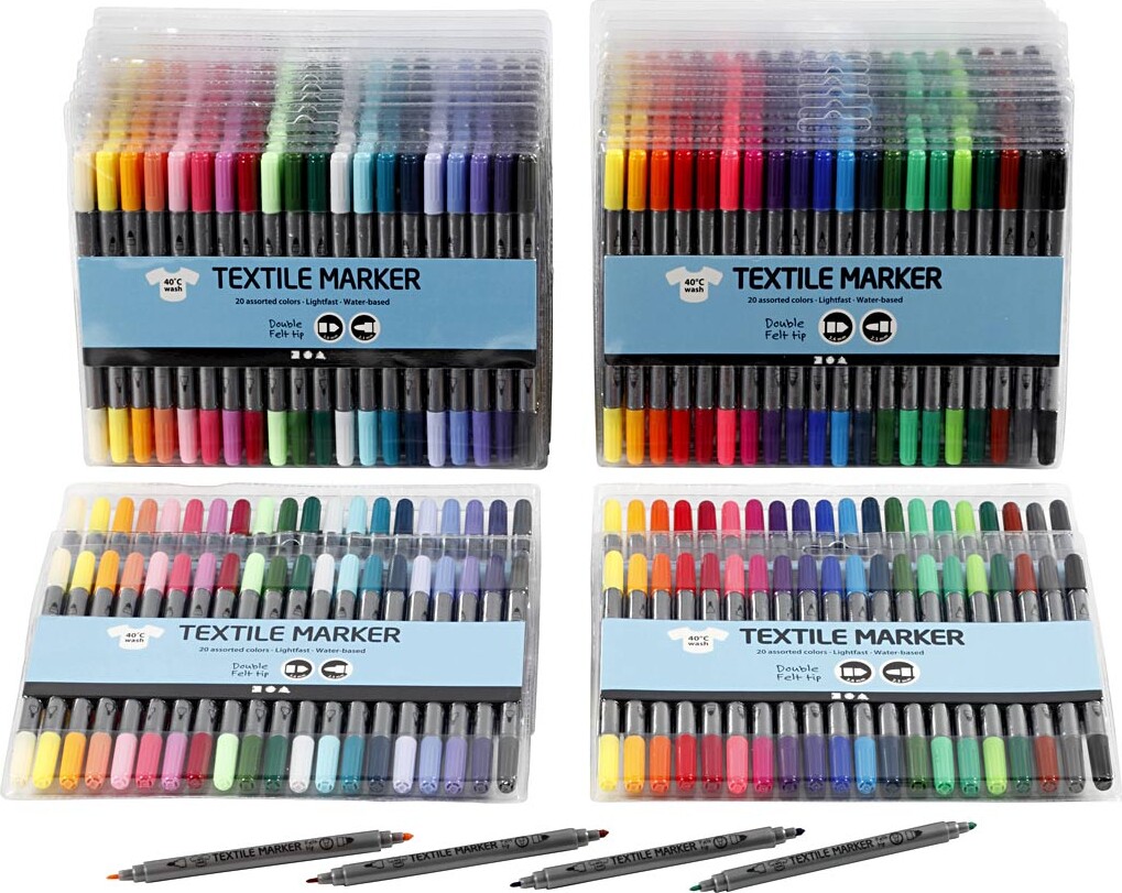 Tekstiltusch - Tykkelse 2,3+3,6 Mm - Standardfarver - Suppleringsfarver - 24x20 Stk.