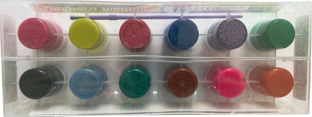 Temperamaling 12 X 20 Ml + Pensel Glitter