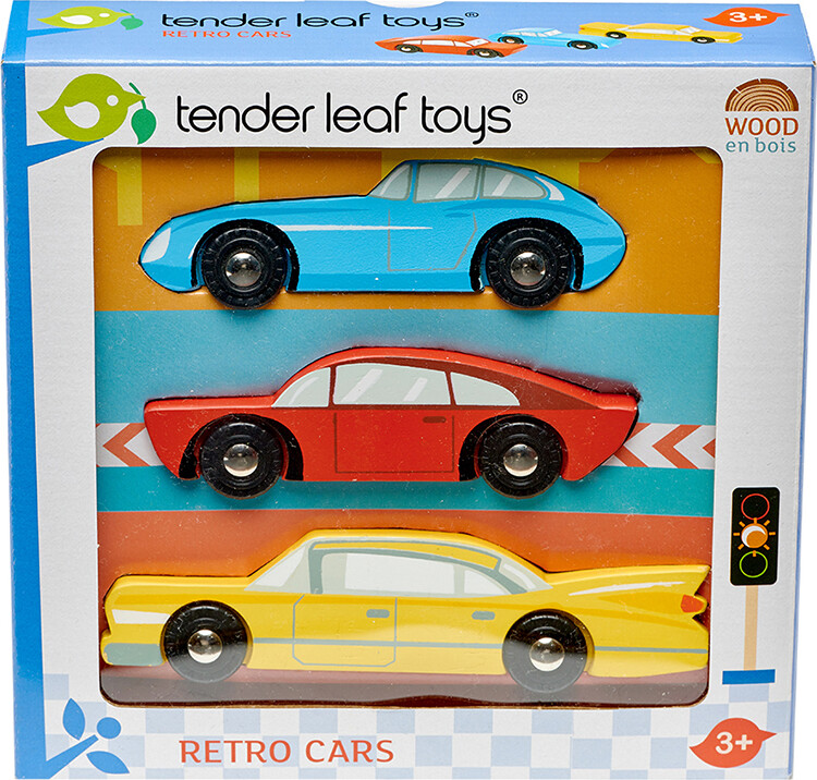 Tender Leaf - 3 Små Retro Legetøjsbiler I Træ
