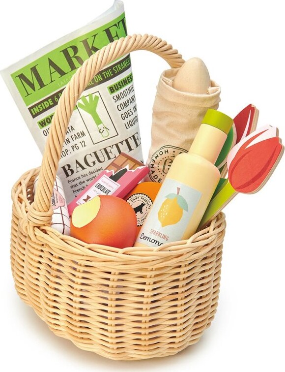 Tender Leaf Trælegetøj - Flettet Kurv Med Varer