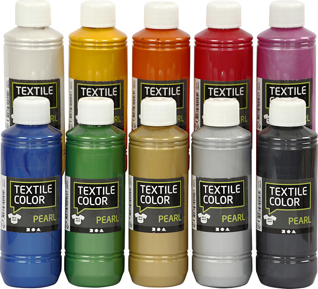 Tekstilmaling - Textile Color Pearl - Perlemor - Forskellige Farver 10x250 Ml