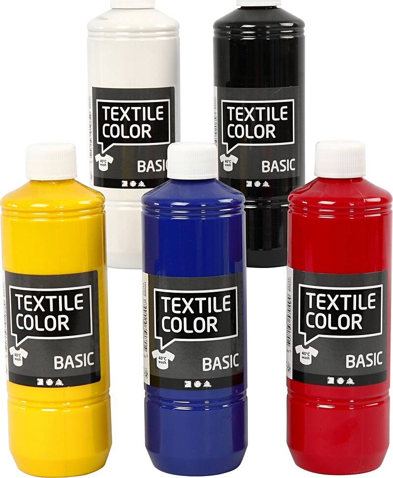 Tekstilmaling - Textile Color Basic - Primærfarver 5x500 Ml