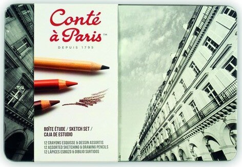 Tegnesæt Med 12 Blyanter I Sort Og Naturfarver - Conte A Paris